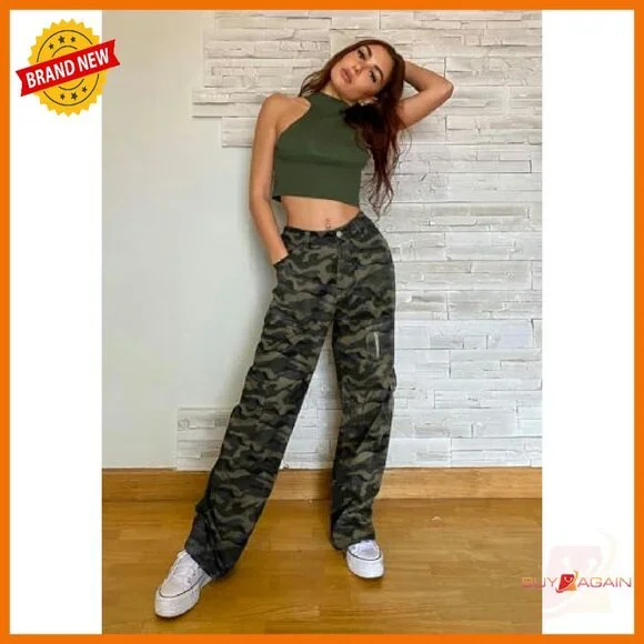 High Waist Wide Leg Cargo Pants with 7 Pockets Stretchy Drawstring